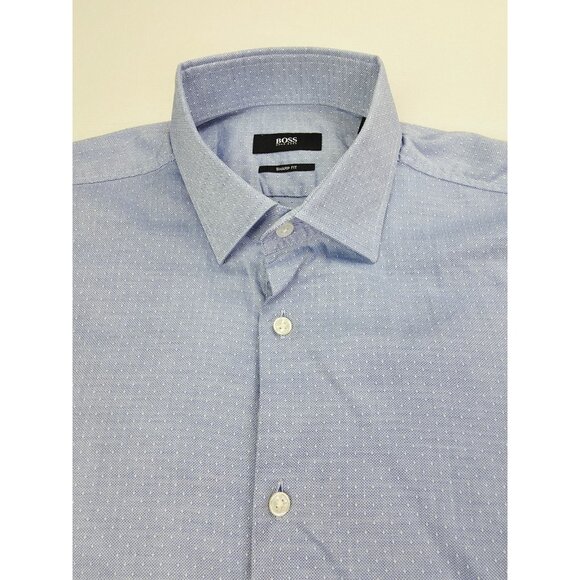 Hugo Boss Sharp Fit Tessitura Monti 15.5 32-33 Mens Blue White Polka Dot Pattern - Picture 1 of 10